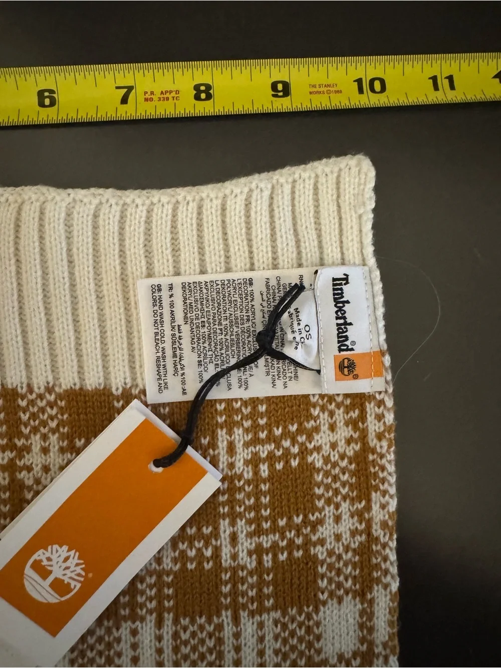 Timberland Plaid Knit Scarf Cream Camel NWT 63” Cozy Winter